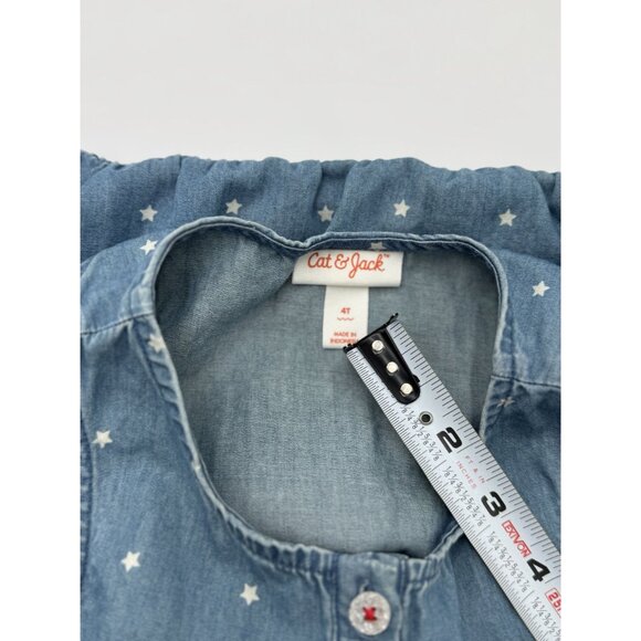 Cat & Jack Girls 4T Blue Romper With Stars 100% Cotton Sleeveless 4 july Style - Picture 4 of 11